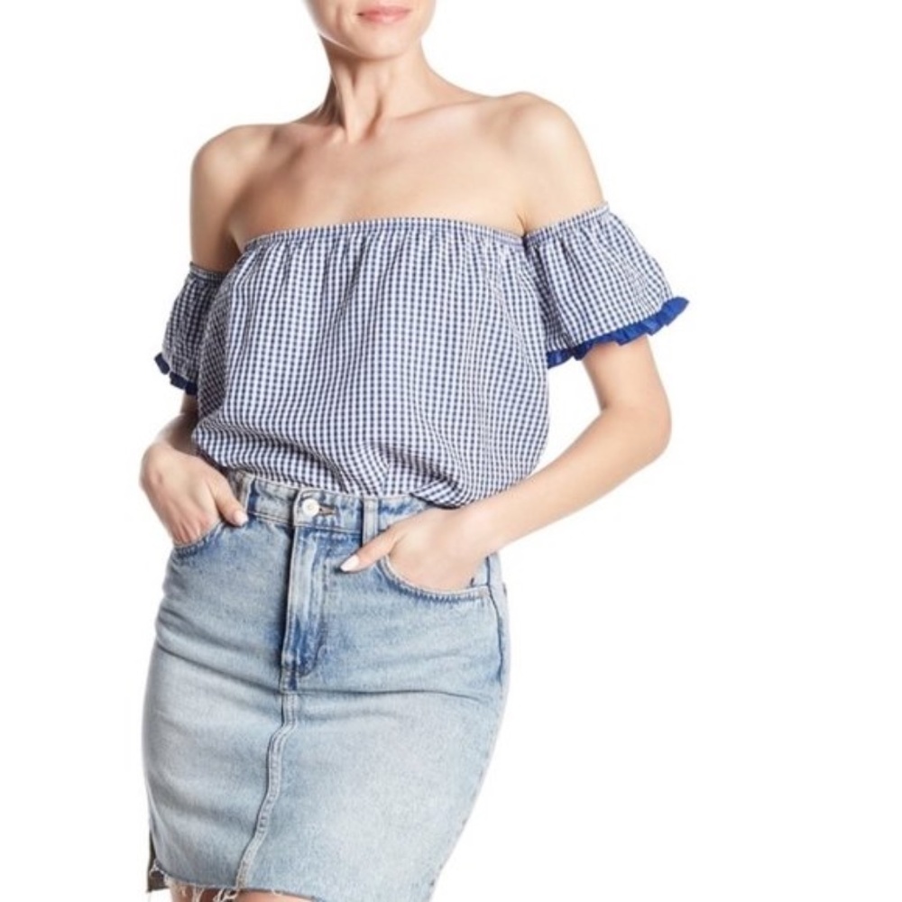 Vanity Room Off-the-Shoulder Gingham Blouse